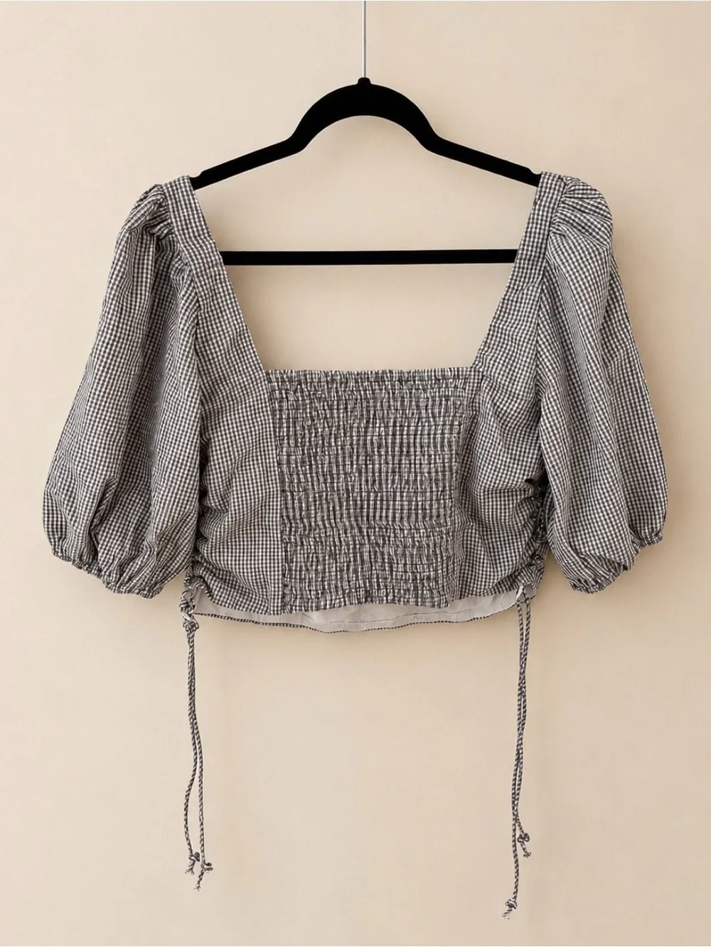 Abercrombie & Fitch Gingham Puff Sleeve Cropped Top XL
